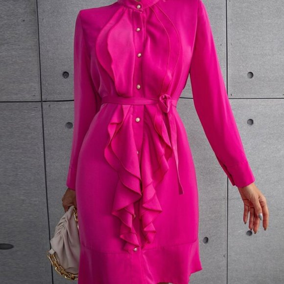 Hot pInk Long Sleeved Dress - Picture 3 of 9